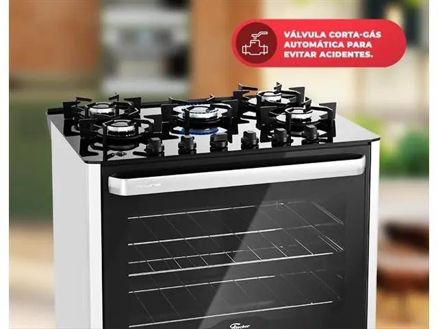 Fogão de Piso Fischer 5 Bc FIT LINE Gás Trempe IRON Bivolt Preto