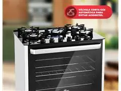 Fogão de Piso Fischer 5 Bc FIT LINE Gás Trempe IRON Bivolt Silver
