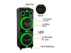 Caixa de Som Pulse Torre Double 12"pol LED 2700w - Bivolt - 2