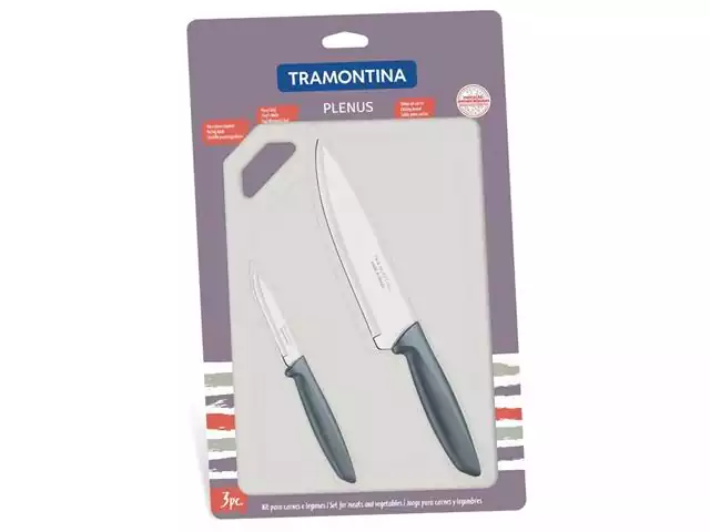 Jogo Facas Tramontina Inox 3 peças Plenus Cinza