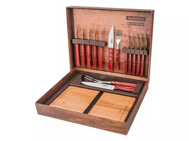 Kit de Churrasco Tramontina Inox Polywood Vermelho 15 Peças