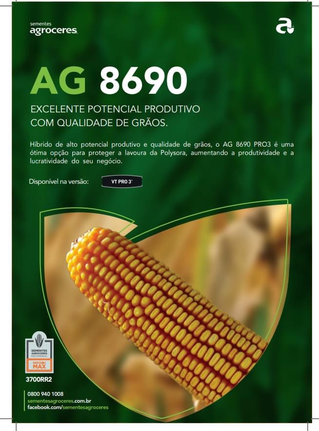 Semente Milho Hibrido AG 8690 PRO3 - Tratamento PONCHO 