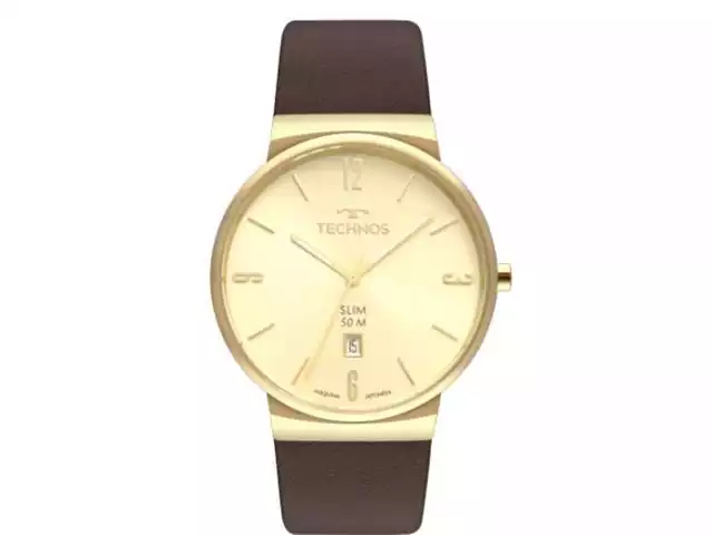 Relógio Technos Masculino Slim Dourado Pulseira em Couro GM10YO/2X