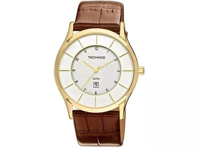 Relógio Masculino Technos Dourado com Pulseira de Couro VX826AC/2K