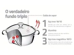 Caçarola Rasa Tramontina Allegra em Aço Inox e Tampa de Vidro 22CM - 3