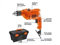 Furadeira de Impacto 3/8" Black&Decker 5 Brocas e Caixa 19" 560W - 1