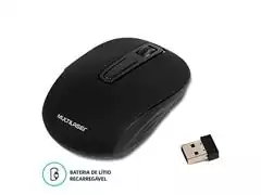 Mouse Recarregável sem Fio USB Multilaser 2.4Ghz Preto MO277 - 1