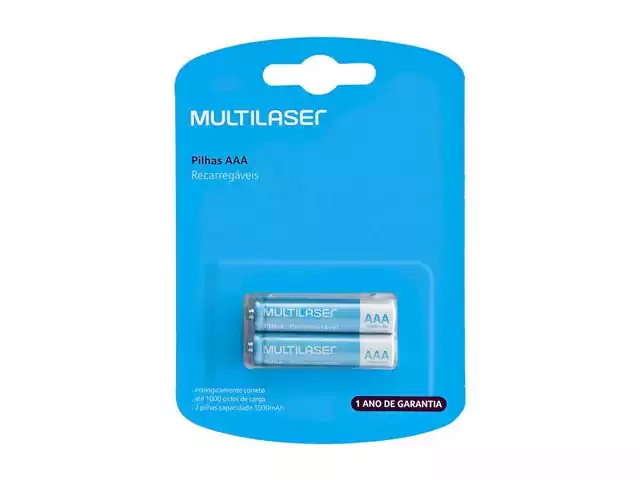 Pilhas Recarregáveis AAA Multilaser 1000mah com 2 Unidades CB051