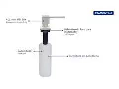 Dosador de Sabão Square Tramontina em Aço Inox com Recipiente 500ML - 2