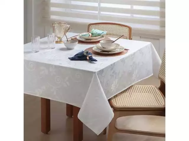 Toalha de Mesa Damask Tessi Jacquard Adamascado 160 x 160cm Branco